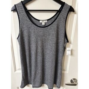 NWT Super Soft Women's Round Neck Striped Tank Sz L Black Gray Coldwater Creek